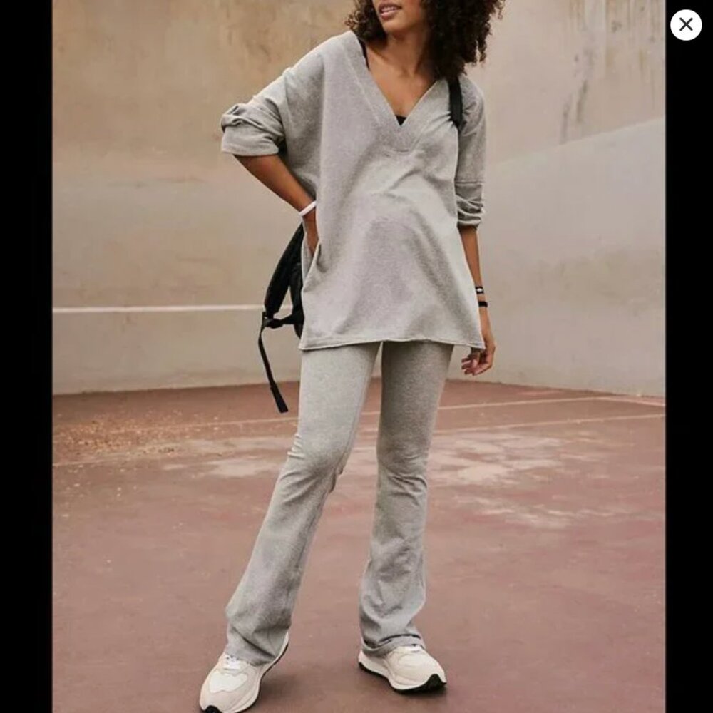 NWOT Free People FP Movement Hot Shot Reversible Long Sleeve Set heather grey